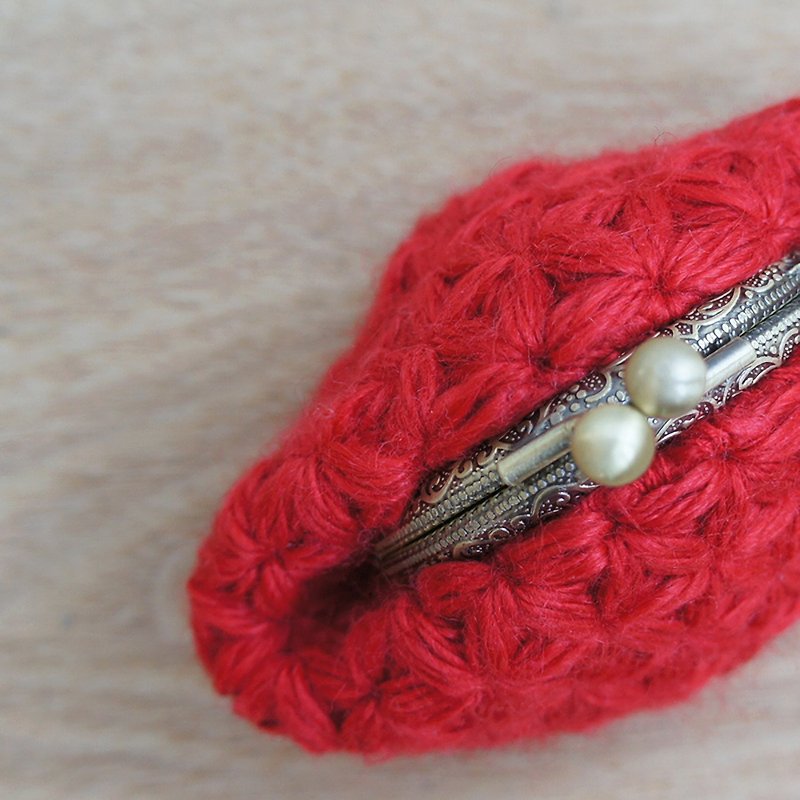 Ba-ba handmade Jasmine Stitch crochet mini-coinpurse No.C1315 - 化妆包/杂物包 - 其他材质 红色