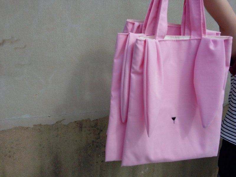 Rabbit tote bag (pink) - 后背包/双肩包 - 棉．麻 