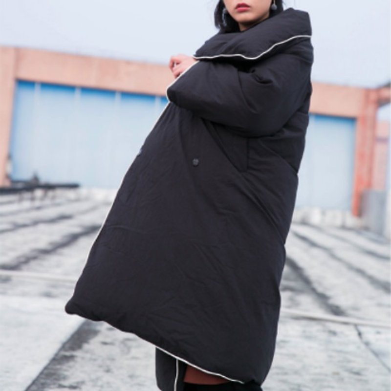 超長版 黑色 一床溫暖的被子 90%絨保暖羽絨服 加厚寬松冬季外套 - 女装休闲/机能外套 - 聚酯纤维 黑色