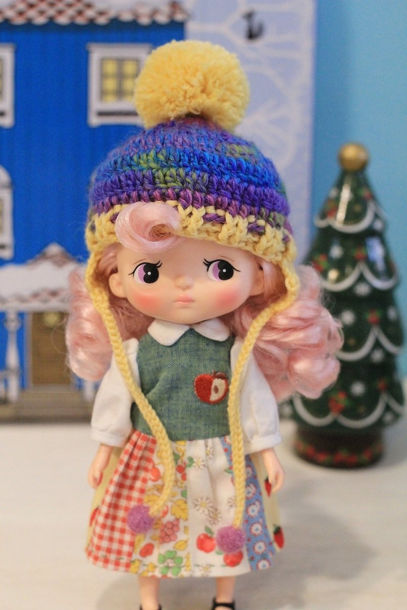 Holala尺寸手工编织日本美丽诺羊毛段染球球帽 - 帽子 - 羊毛 多色