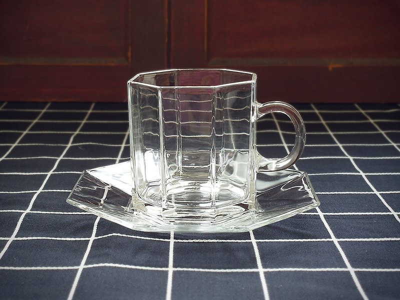 早期Arcoroc咖啡杯碟组-八角 透 - 咖啡杯/马克杯 - 玻璃 透明