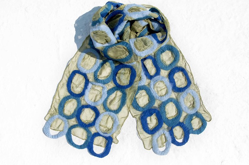 手工羊毛毡丝巾/湿毡丝巾/水彩艺术感围巾/羊毛围巾-点点水玉色彩 - 丝巾 - 羊毛 多色