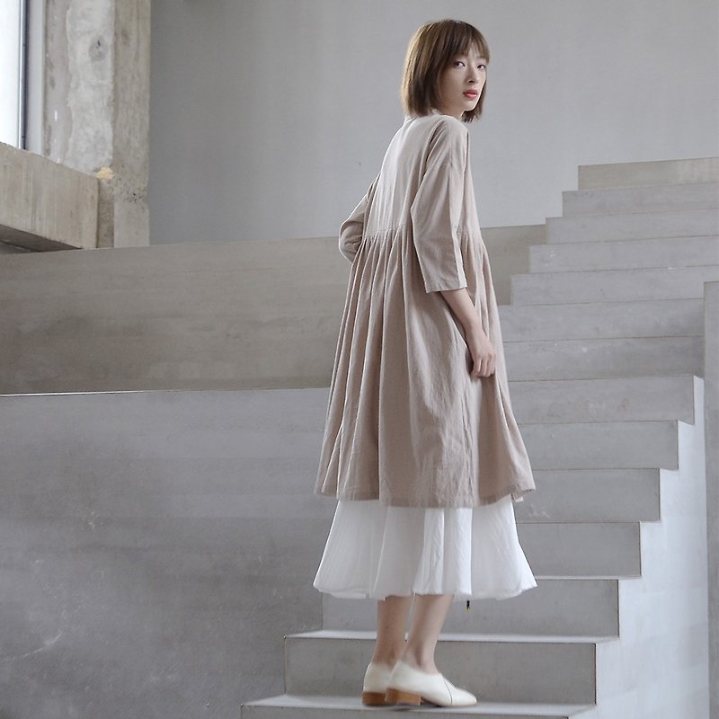 法式复古高腰连衣裙|裙子|棉|独立品牌|Sora-51 - 洋装/连衣裙 - 棉．麻 