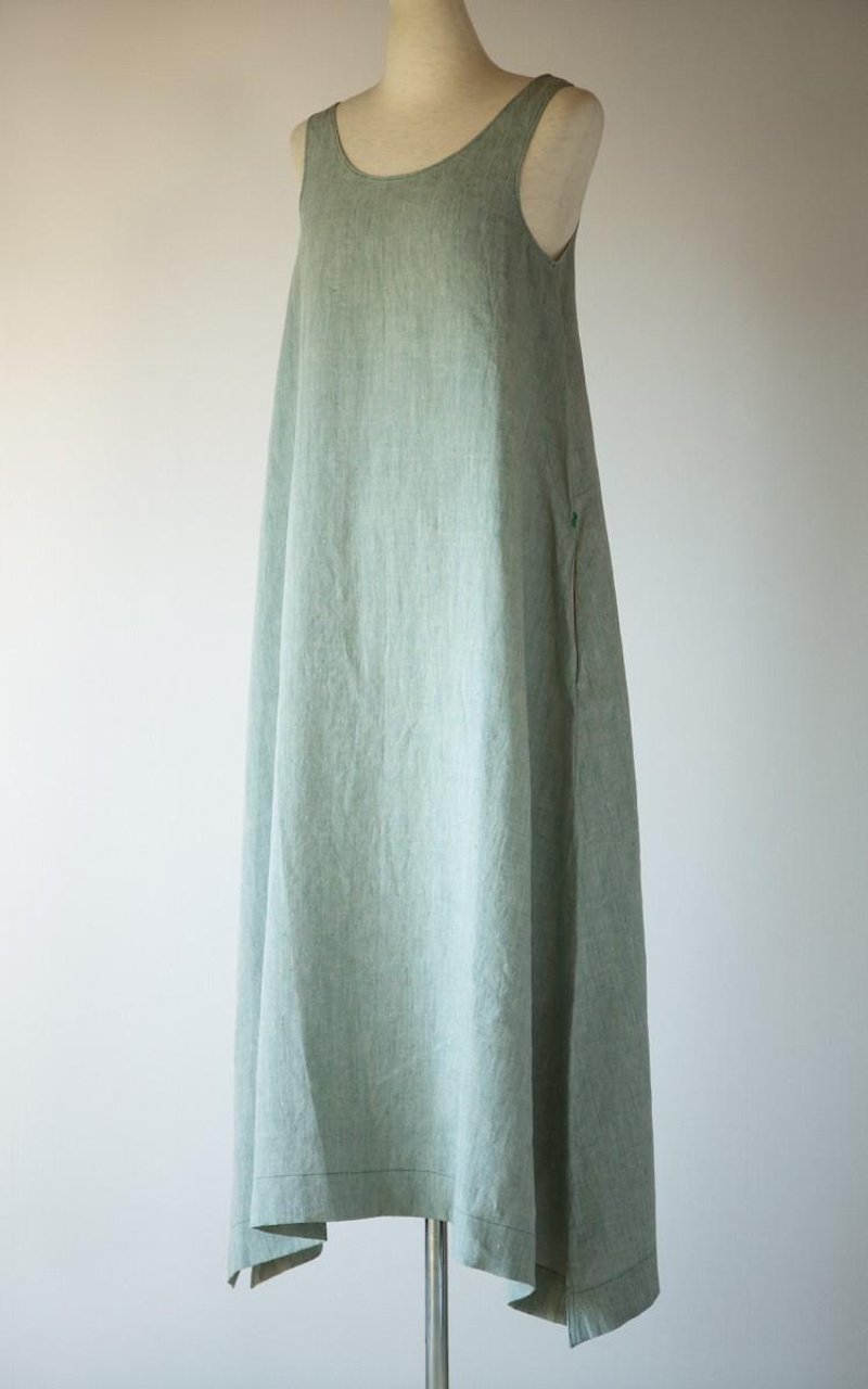 リネンワンピース（中厚地リネンシャンブレー・グリーン） - 洋装/连衣裙 - 棉．麻 绿色