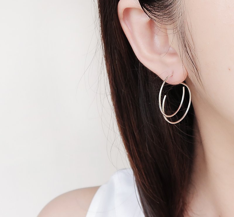 925纯银 光圈C型 轻耳饰 耳环 或 耳夹 - 耳环/耳夹 - 纯银 白色