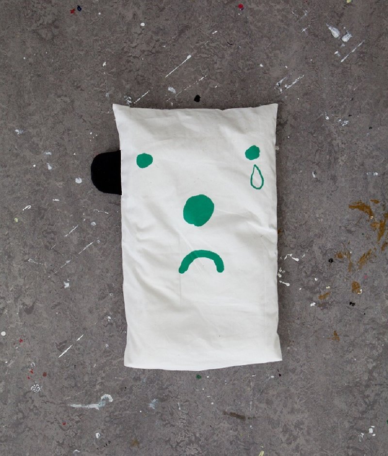 表情枕头套 (绿) – Happy/Sad pillow case (Green) - 枕头/抱枕 - 棉．麻 白色
