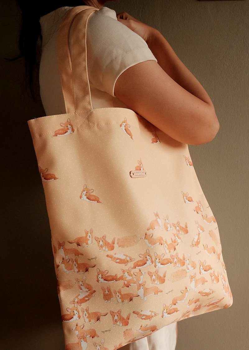 Tote bag : CORGI IN SNOW - 手提包/手提袋 - 聚酯纤维 橘色