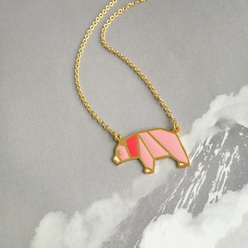 Glorikami Pink Panda Origami Necklace - 项链 - 其他金属 粉红色