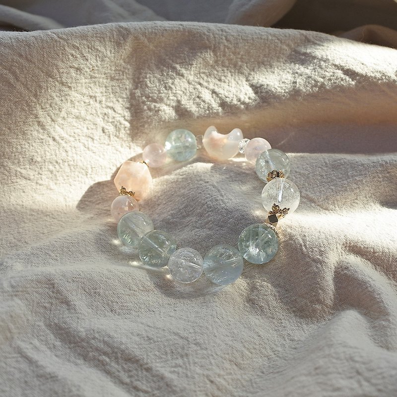 春漾 :: 薄荷绿萤石和樱花玛瑙设计手串 :: 清新透明感 - 手链/手环 - 水晶 绿色