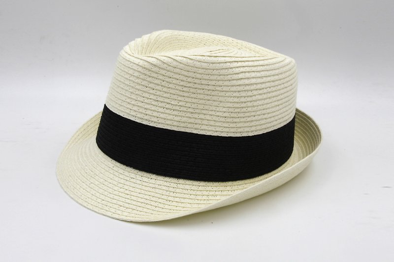 【纸布家】双色绅士帽(白色)纸线编织 - 帽子 - 纸 白色
