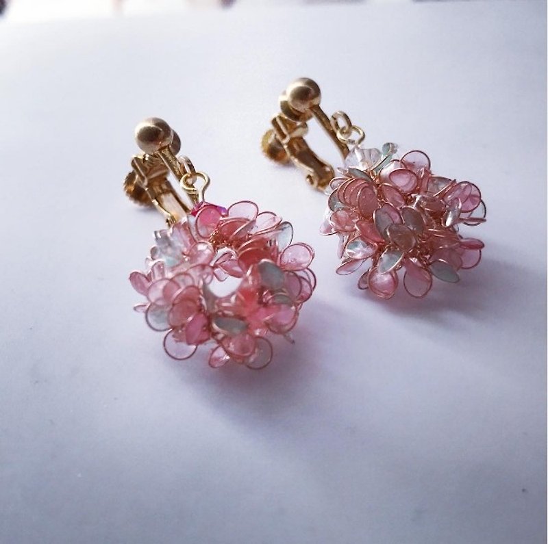 短款小花圈【樱花粉】 - 耳环/耳夹 - 其他材质 粉红色