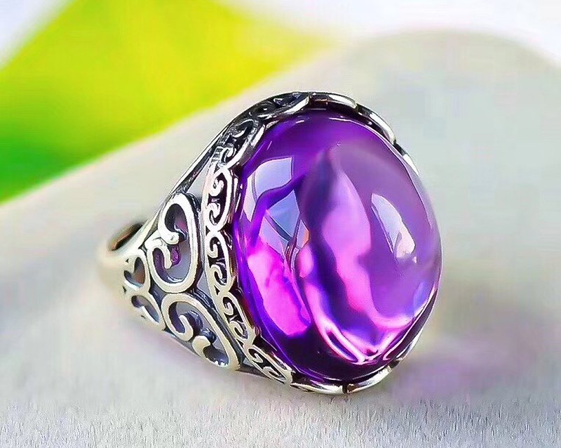 独家 -精品天然巴西紫水晶戒指/晶体通透/火彩好/浓郁紫罗兰 - 戒指 - 水晶 