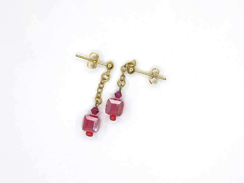 红莓 水晶耳环 耳夹 - 耳环/耳夹 - 宝石 红色