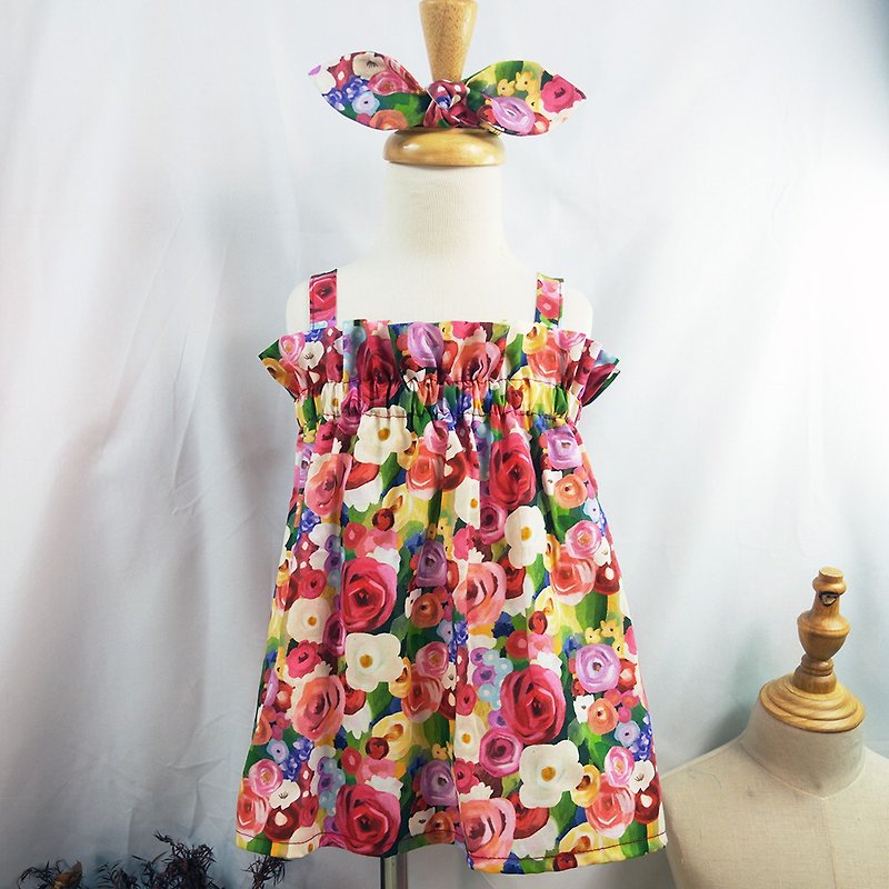 水彩玫瑰三穿洋装 3way - 童装礼服/连衣裙 - 棉．麻 