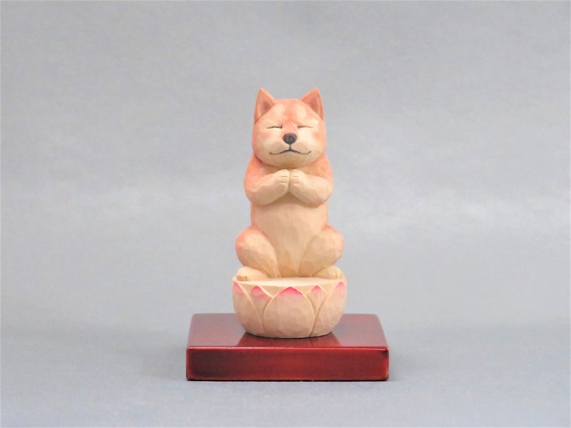 木彫りの犬仏さま　柴犬　犬仏1812 - 摆饰 - 木头 橘色