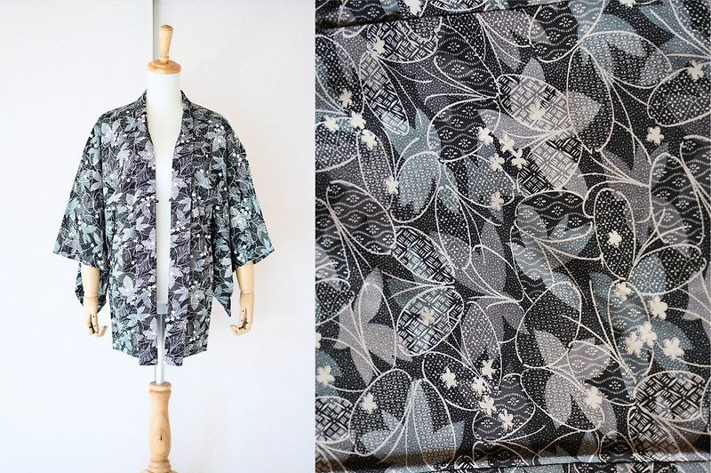 Leaf haori, kimono jacket, short kimono, botanical kimono /4580 - 女装休闲/机能外套 - 聚酯纤维 黑色