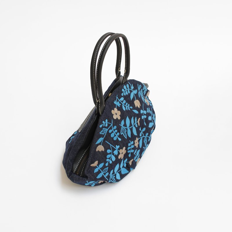 花花刺繍・アーモンドバッグ - 手提包/手提袋 - 真皮 蓝色