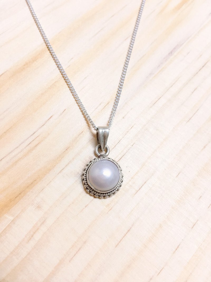 珍珠 项链 吊坠 尼泊尔 手工制 925纯银造型 - 项链 - 宝石 