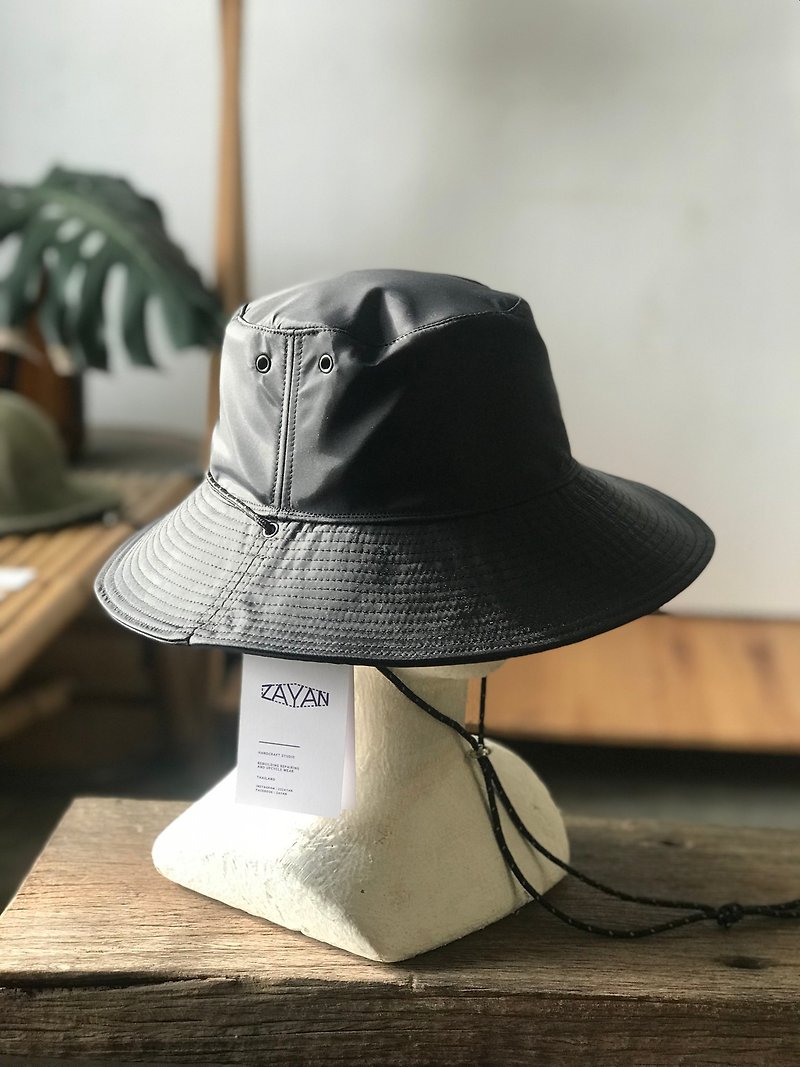 Bucket Black Nylon Hat (Waterproof) - 帽子 - 防水材质 黑色