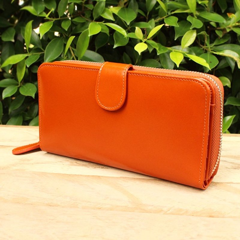 Leather Wallet - Zip Around Plus - Orange (Genuine Cow Leather) / Long Wallet - 皮夹/钱包 - 真皮 