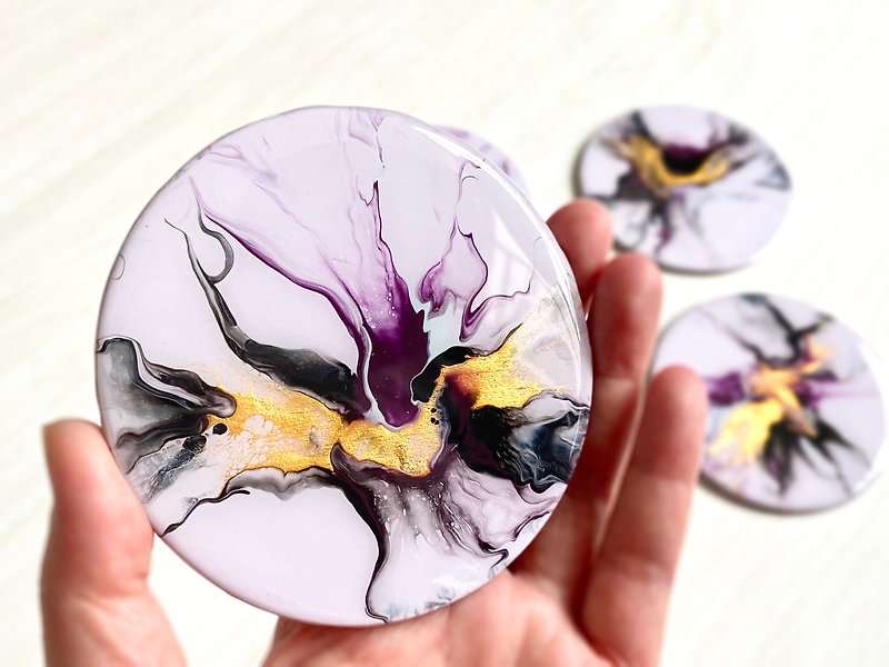 Hand Painted Coaster, set of 2, Wedding Gift, Housewarming - 杯垫 - 木头 紫色
