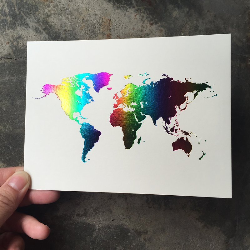 明信片-世界地图-烫渐层彩虹 - 卡片/明信片 - 纸 多色