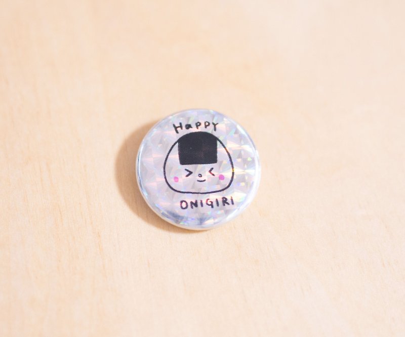 キラキラおにぎり 缶バッチ  HAPPY - 徽章/别针 - 塑料 银色