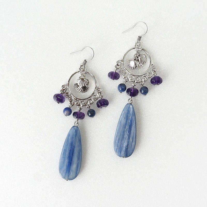 华丽时尚感 蓝晶石吊式耳环 - 耳环/耳夹 - 半宝石 蓝色