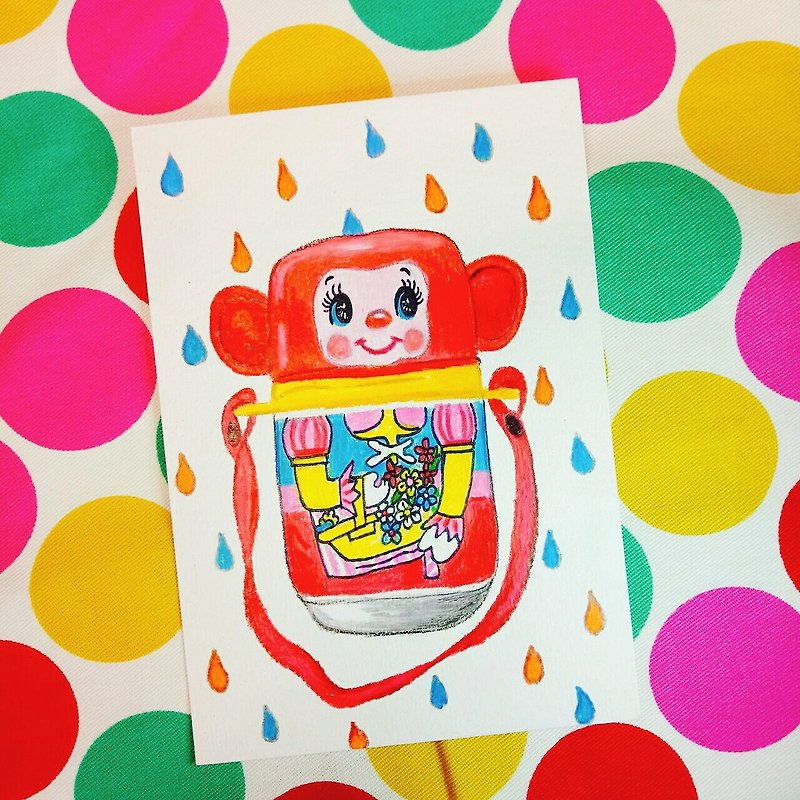昭和玩具系手绘感明信片-猴子水壶 - 卡片/明信片 - 纸 