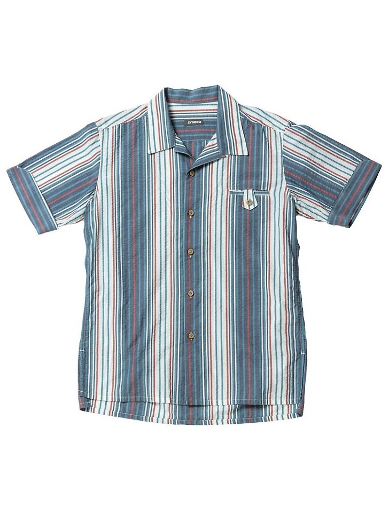 "SHAKA" ALOHA SHIRT - SEERSUCKER STRIPE - 男装衬衫 - 棉．麻 蓝色
