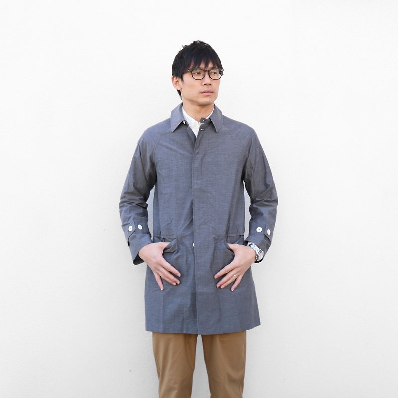 タイプライタークロスステンカラーコート・ユニセックスsize2 - 男装外套 - 棉．麻 灰色