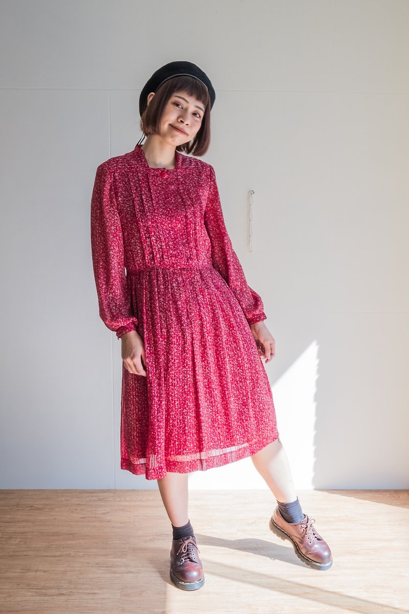 Vintage / 长袖洋装 no.18 - 洋装/连衣裙 - 聚酯纤维 红色