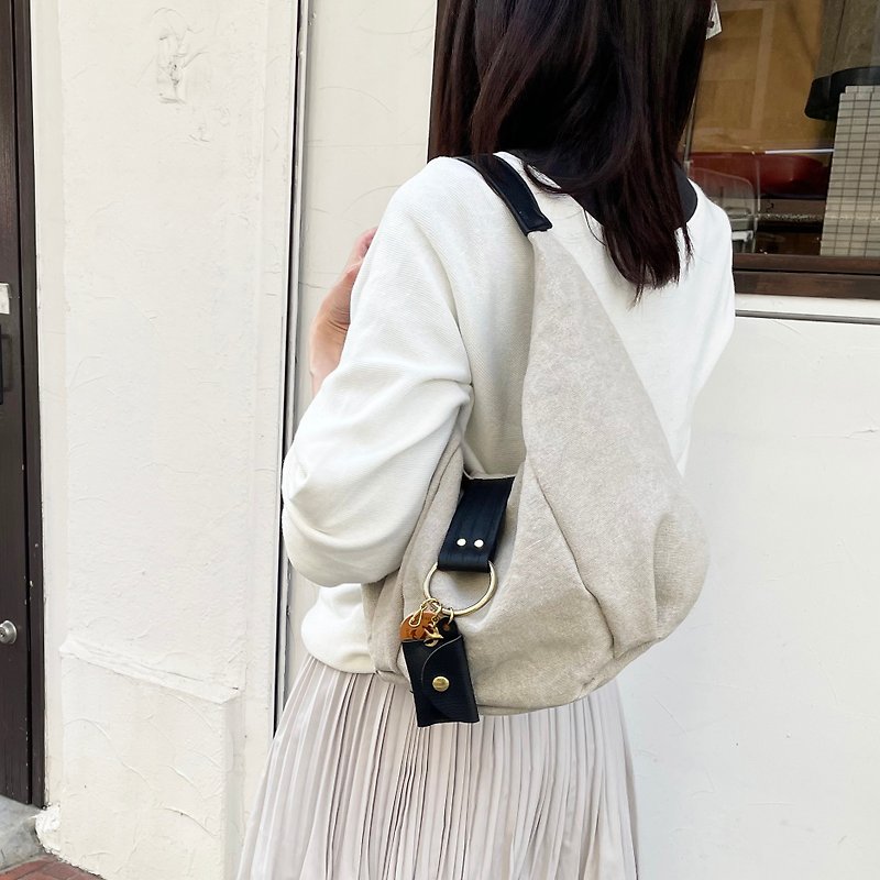 polta-mini-linen　生成×ブラック　リネン帆布バッグ - 侧背包/斜挎包 - 棉．麻 卡其色