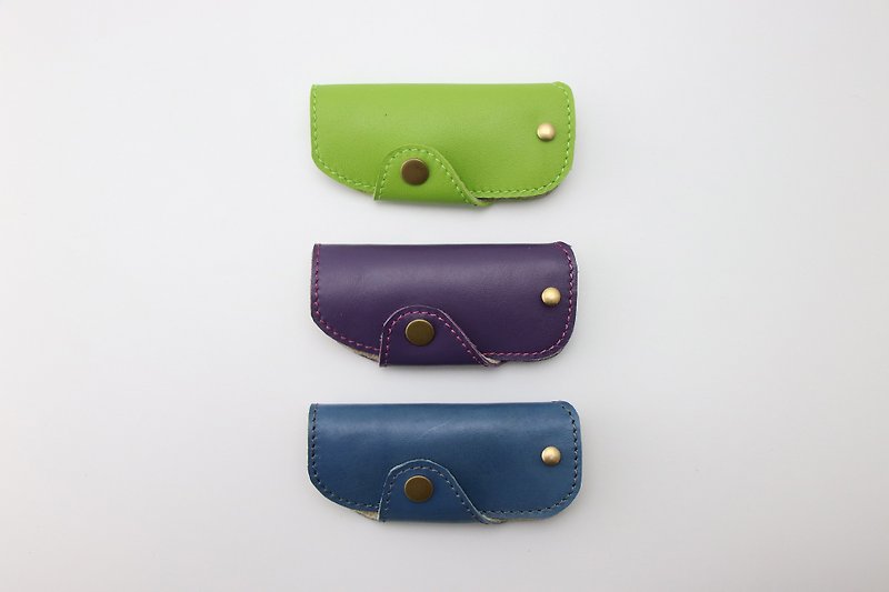 皮革钥匙包(蓝/紫/绿)/可刻字 - 钥匙链/钥匙包 - 真皮 蓝色