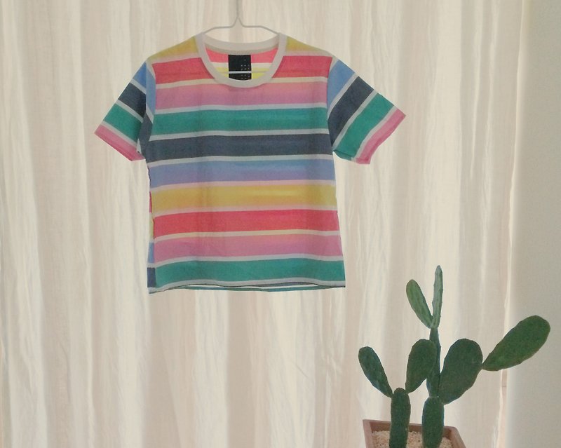 colorful stripe crop top - 女装上衣 - 棉．麻 多色