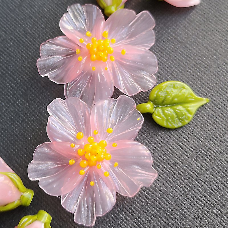 Pink Flower Glass Beads, 2 Flowers Matched Pair for Earrings, Unique Handmade - 陶艺 - 玻璃 粉红色