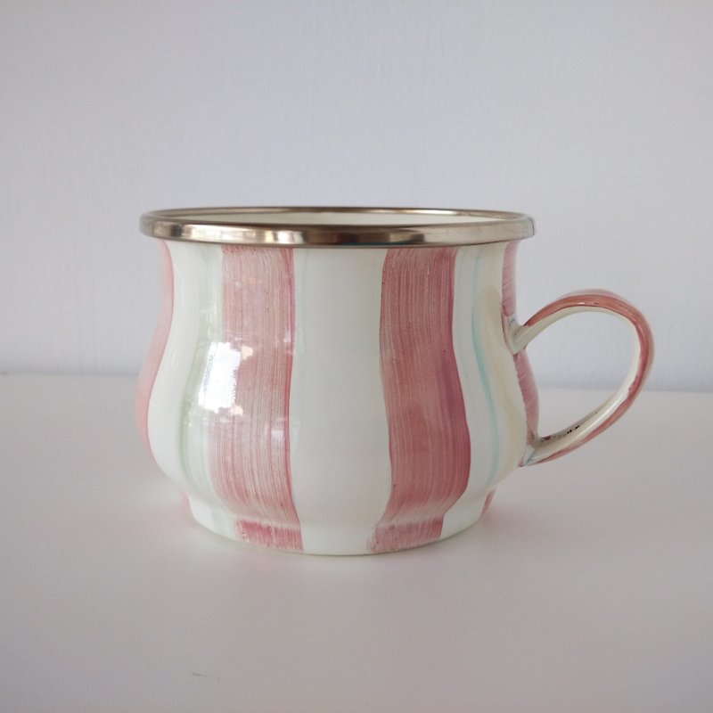 彩绘珐琅 公主粉条纹珐琅杯 礼物 - 咖啡杯/马克杯 - 珐琅 粉红色