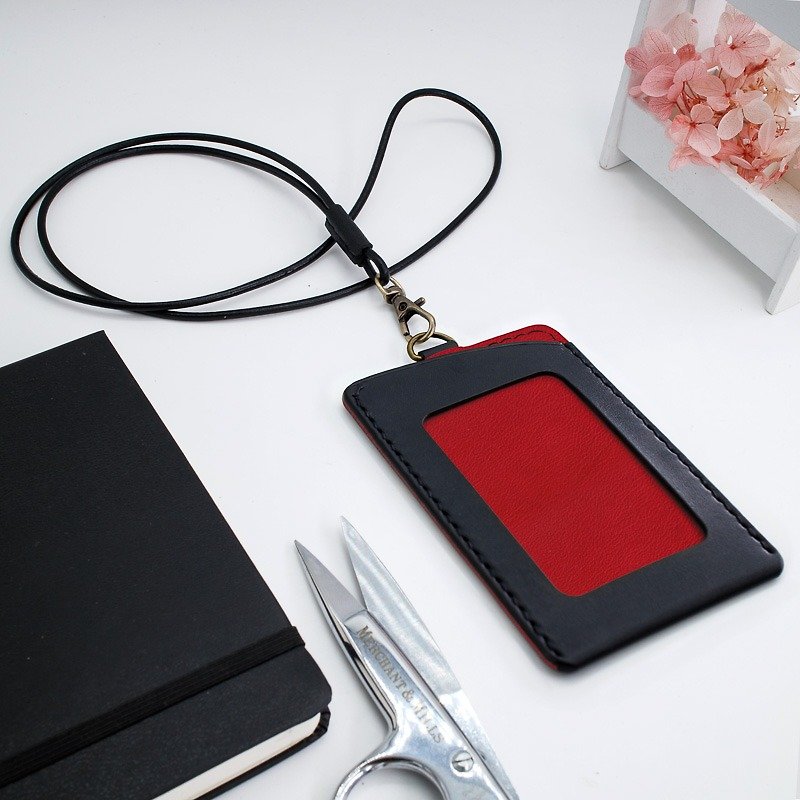 RENEW - 黑+红植鞣革手作手缝证件套、卡套 - 证件套/卡套 - 真皮 红色