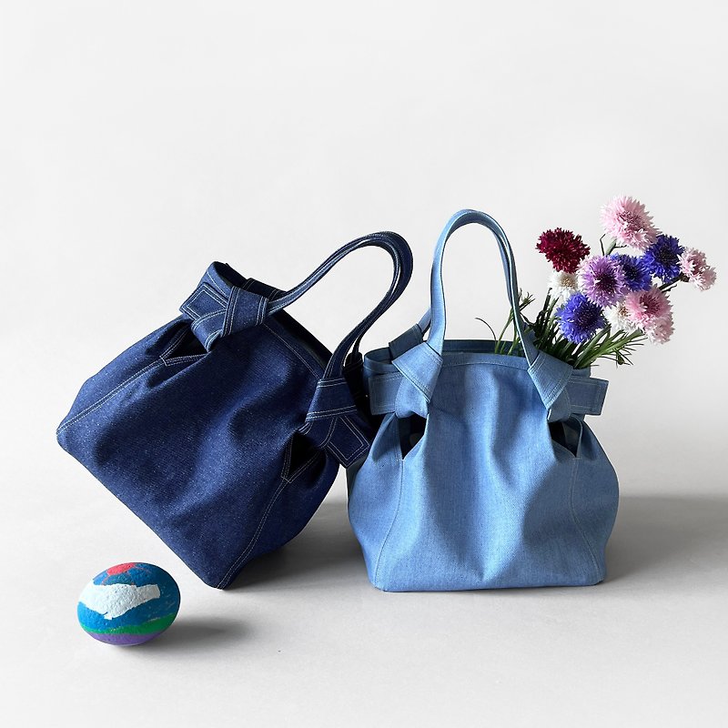 【 新色 】デニムスクエアトートバッグ　スモール - 手提包/手提袋 - 棉．麻 蓝色