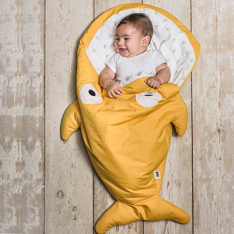 BabyBites鲨鱼咬一口纯棉婴幼儿多功能睡袋-芥末黄 - 满月礼盒 - 棉．麻 黄色