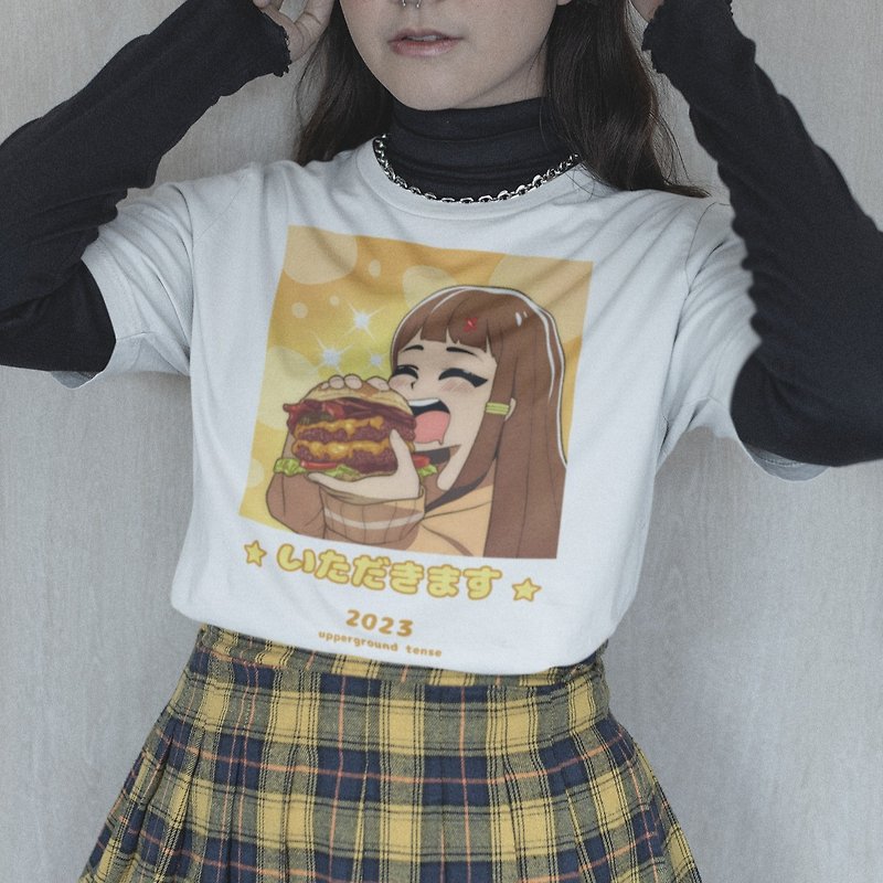 Itadakimasu 100% Cotton Classic Fit Kawaii Anime Crew Neck T-Shirt - 中性连帽卫衣/T 恤 - 棉．麻 多色