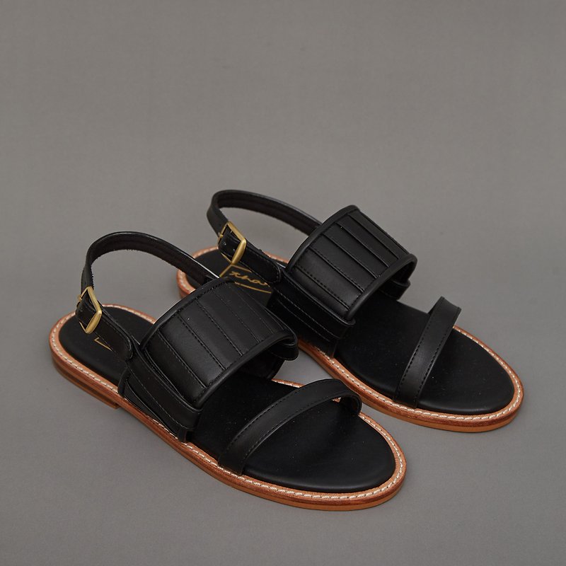 Pleated 2in1 Sandals - Black - 男女凉鞋 - 真皮 黑色