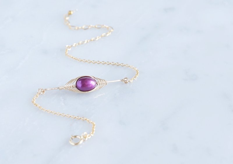 【Tsubomi】14KGF Bracelet-Purple Pearl- - 手链/手环 - 宝石 白色
