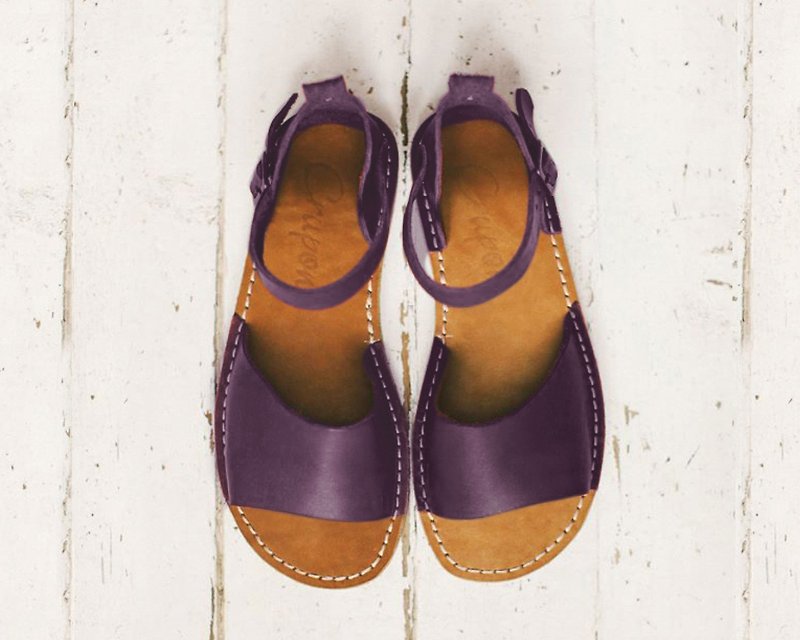 女士凉鞋、夏季鞋、夏季凉鞋、 皮革凉鞋、真皮、露趾凉鞋 - 男女凉鞋 - 真皮 紫色