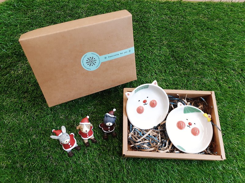 白猫情侣点心盘组(含包装盒) - 浅碟/小碟子 - 瓷 