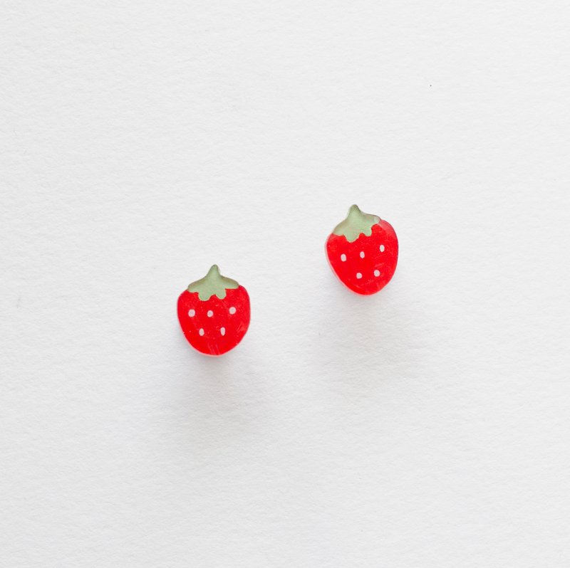 手绘  小草莓 耳环 耳夹 - 耳环/耳夹 - 塑料 红色