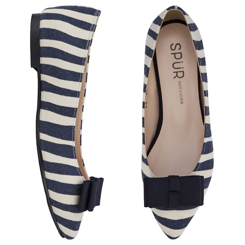 SPUR 现代设计条纹蝴蝶结平底鞋 LS8014 Stripe - 女款休闲鞋 - 其他材质 