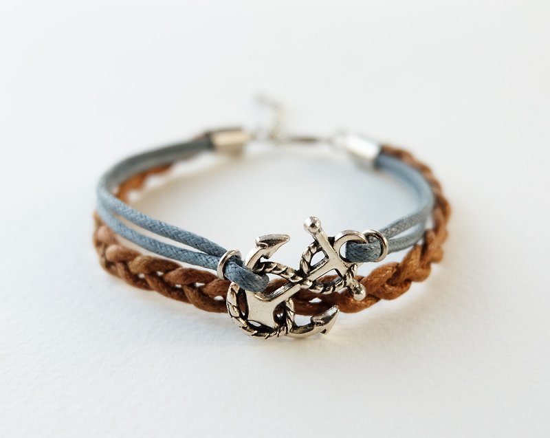 Silver anchor bracelet / gray and brown - 手链/手环 - 纸 咖啡色