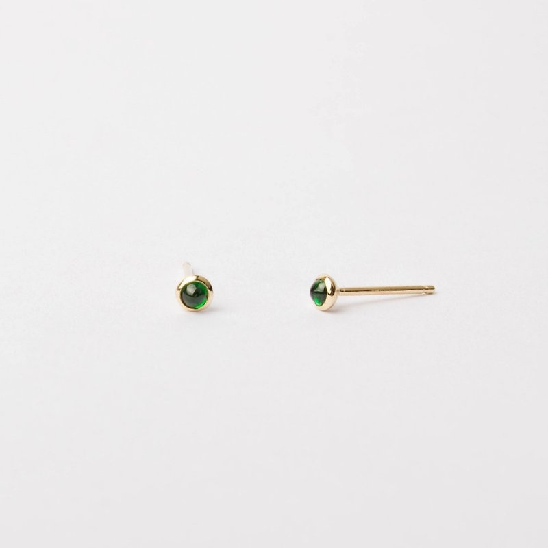 迷你天然沙弗莱石包镶 纯 14K 金耳环 祖母绿色新兴绿宝石 2.5mm - 耳环/耳夹 - 宝石 绿色
