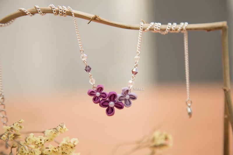 和风细工手作饰品 紫色系列 迷您 绣球花 项链 颈链 现货包邮 - 颈链 - 棉．麻 紫色